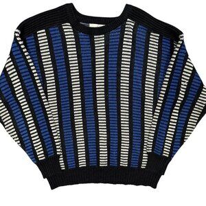 Vintage 1980s High Sierra Blue Grey Striped Patter Knit Sweater Korea Medium